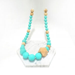 Collier dentaire en silicone et bois turquoise 