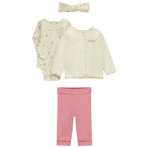 Ensemble 4 pièces bandeau + gilet matelassé avec body et pantalon pour bébé fille 