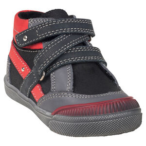 Bottillons en cuir avec scratch et empiècements contrastés 