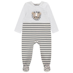 Dors-bien en coton bio à rayures et lion en relief 