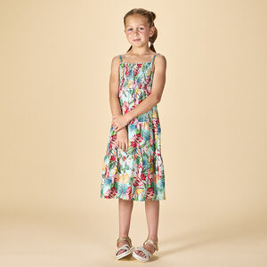 Robe longue volantée imprimé tropical pour fille 