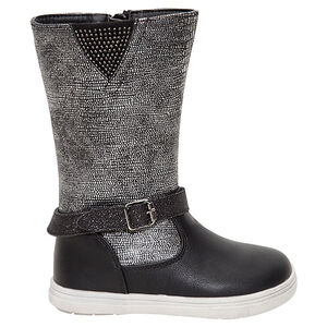 Bottes noires et argentées avec rivets et boucle à paillettes 