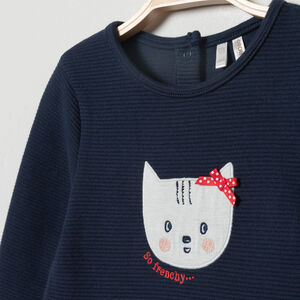 Robe maille manches longues effet 2-en-1 print chat pour bébé fille 