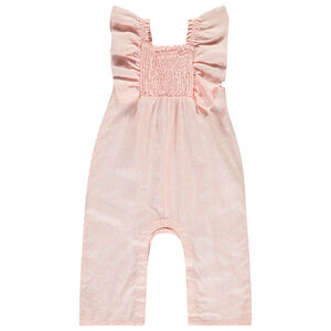 Combinaison longues smockée imprimé tacheté pour bébé fille 