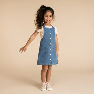 Robe salopette uni en denim avec poches pour fille  
