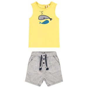 Ensemble 2 pièces débardeur et bermuda motif baleine pour bébé garçon 