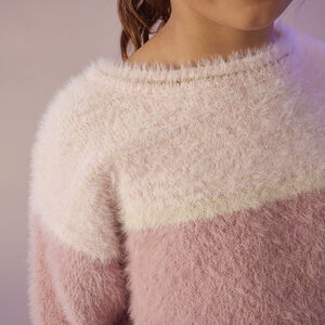 Pull en tricot effet fourrure et color block fille 