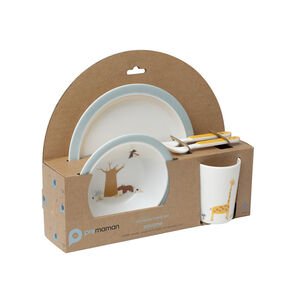 Set repas 5 pièces en mélamine Savane écru/bleu 