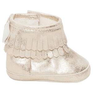Bottines dorées à franges et noeud doublées fausse fourrure 