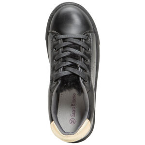 Baskets basses effet cuir avec empiècements doré au dos et sherpa 