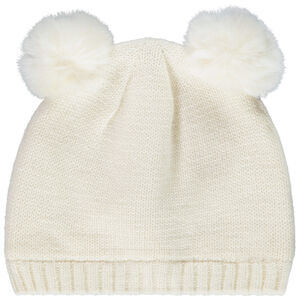 Bonnet en tricot et pompons en fausse fourrure 