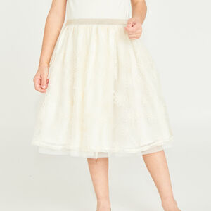 Robe manches courtes effet 2 en 1 en tulle brodé fille 