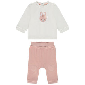 Ensemble en velours sweat lapin + pantalon uni pour bébé fille 