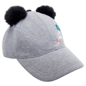 Casquette en jersey avec pompons et fleurs brodées 