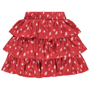 Jupe courte en maille fochette ajouré et imprimé avec volants pour fille  