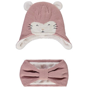 Ensemble en tricot bonnet chat + snood pour bébé fille 