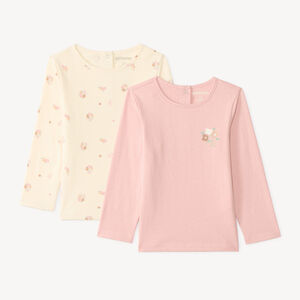 Lot de 2 t-shirts manches longues bébé fille uni et imprimé 