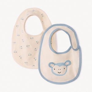 Lot de 2 bavoirs ronds motifs singe pour bébé garçon 