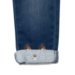 Jean effet used à chats brodés et poches pour bébé fille 