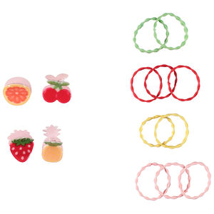 Lot de 10 élastiques festonnés + 4 pinces fruits fille 