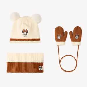 Set bonnet + snood + moufles Minnie bébé fille 