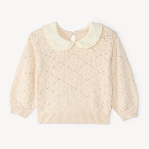 Pull bébé fille en tricot ajouré col Claudine 