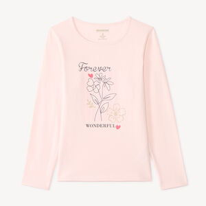 T-shirt manches longues fille avec imprimé fantaisie et paillettes 