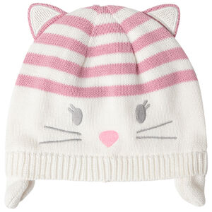 Bonnet forme chat en tricot doublé jersey 