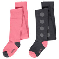 Lot de 2 collants &eacute;pais unis / &agrave; pois en jacquard 