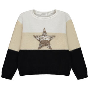 Pull effet colorblock avec sequins magiques pour fille 