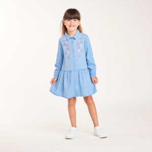 Robe-chemise fille manches longues broderies fantaisie 
