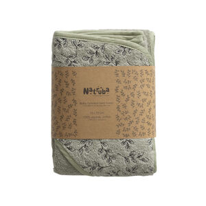 Cape de bain en coton éponge Bio et capuche brodée green 