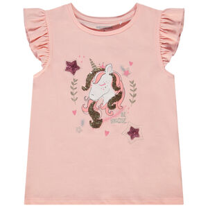 T-shirt manches courtes volantées en jersey print licorne pour fille 