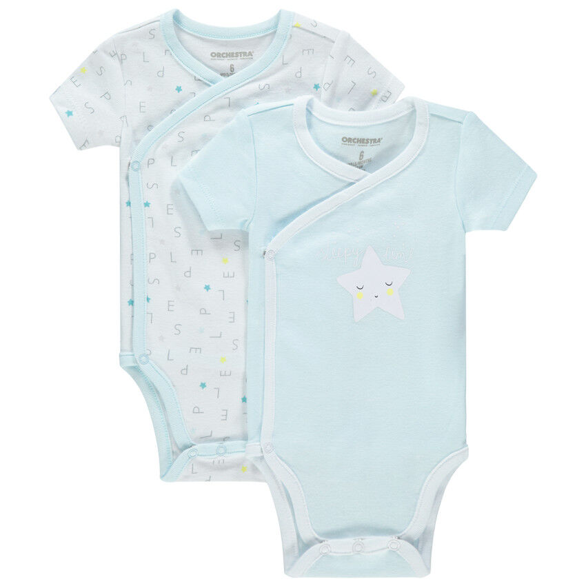 Body Bébé Manches Courtes - Coton 100% - Imprimé Ours Étoilés Bleus - Taille 3-24 Mois - Pour Été, Jeu - Fermeture Boutons Entrejambe