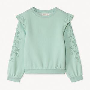 Sweat molleton brodé et volanté pour fille 