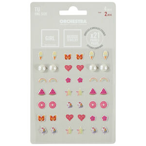 Lot de 21 paires de boucles d'oreilles stickers fantaisie fille 