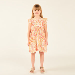 Robe à manches courtes volantées imprimée fantaisie pour fille 