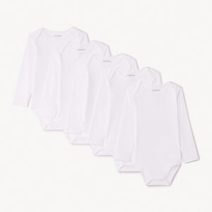Lot de 5 bodies manches longues blancs pour bébé 
