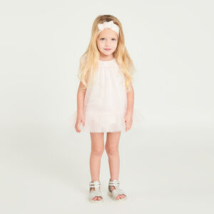 Robe en tulle avec fleurs 3D + bandeau avec nœud en tulle pour bébé fille 