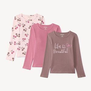 Lot de 3 t-shirts manches longues fille unis et imprimés 