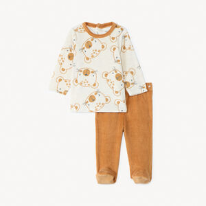Set pyjama en velours imprimé pour bébé garçon avec finitions différentes selon l'âge 