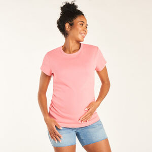 T-shirt manches courtes de grossesse côtelé uni à fronces  