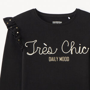 T-shirt manches longues en cording et volants pour fille  