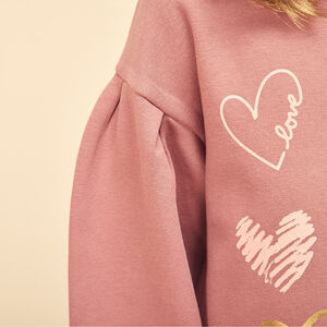 Robe en molleton avec manches bouffantes et print coeurs pour fille 