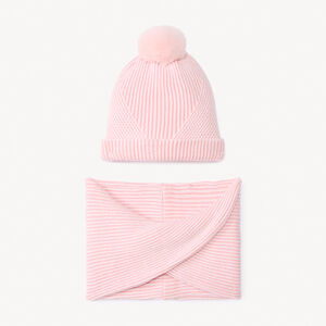 Set bonnet + snood tricot côte assortie doublé sherpa pour fille 