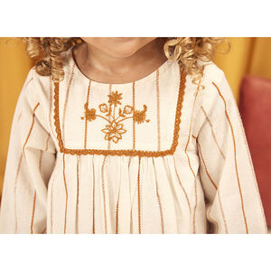 Robe manches longues à rayures brodées pour bébé fille 