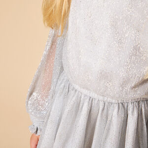 Robe de fête argentée à manches longues bouffantes pour fille 