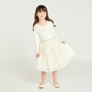 Robe manches longues effet 2 en 1 en tulle brodé pour fille 