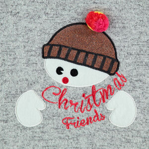 Tee-shirt manches longues chiné esprit Noël avec bonhomme de neige brodé 