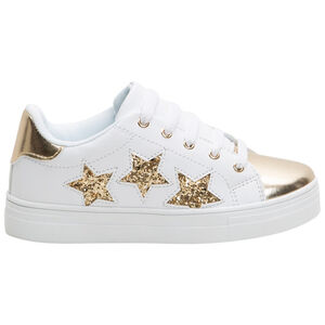 Baskets basses avec empiècements dorés et étoiles pailletées 